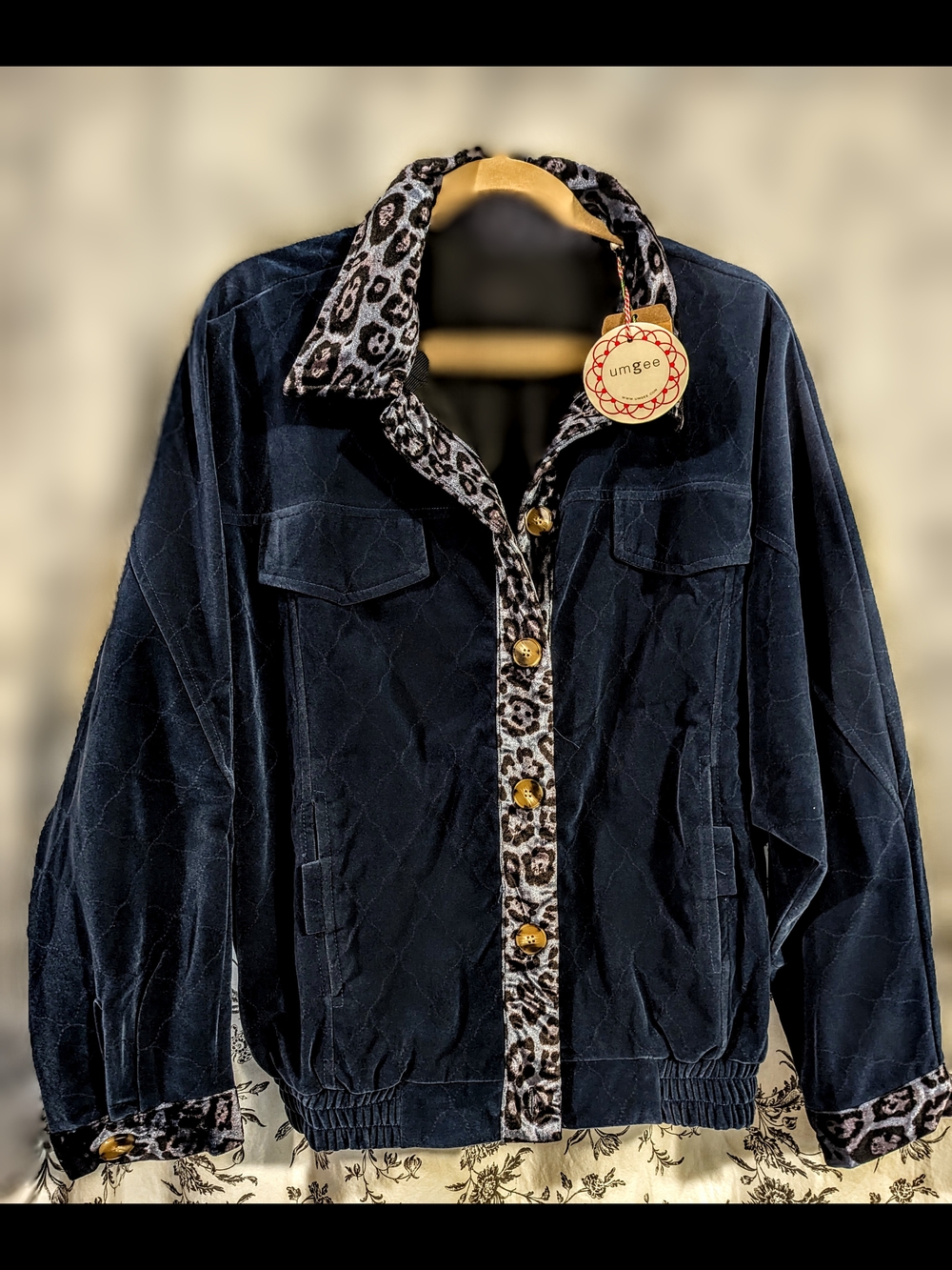 New With Tags Umgee Quilted with Animal Print Callor And Cuffs